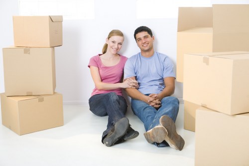 House removals team planning a move in Barbican near central London apartments