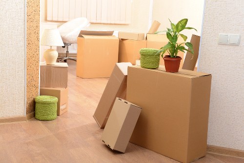 Furniture and boxes being transported during a local Barbican removal